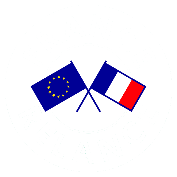 Logo blanc de 'France Relance' avec le drapeau de l'union européenne et la France